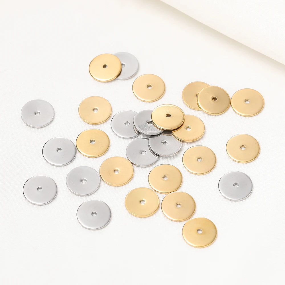 50Pcs/Pack Stainless Steel 4/5/6/8/10mm Flat Round Loose Spacer Beads 4
