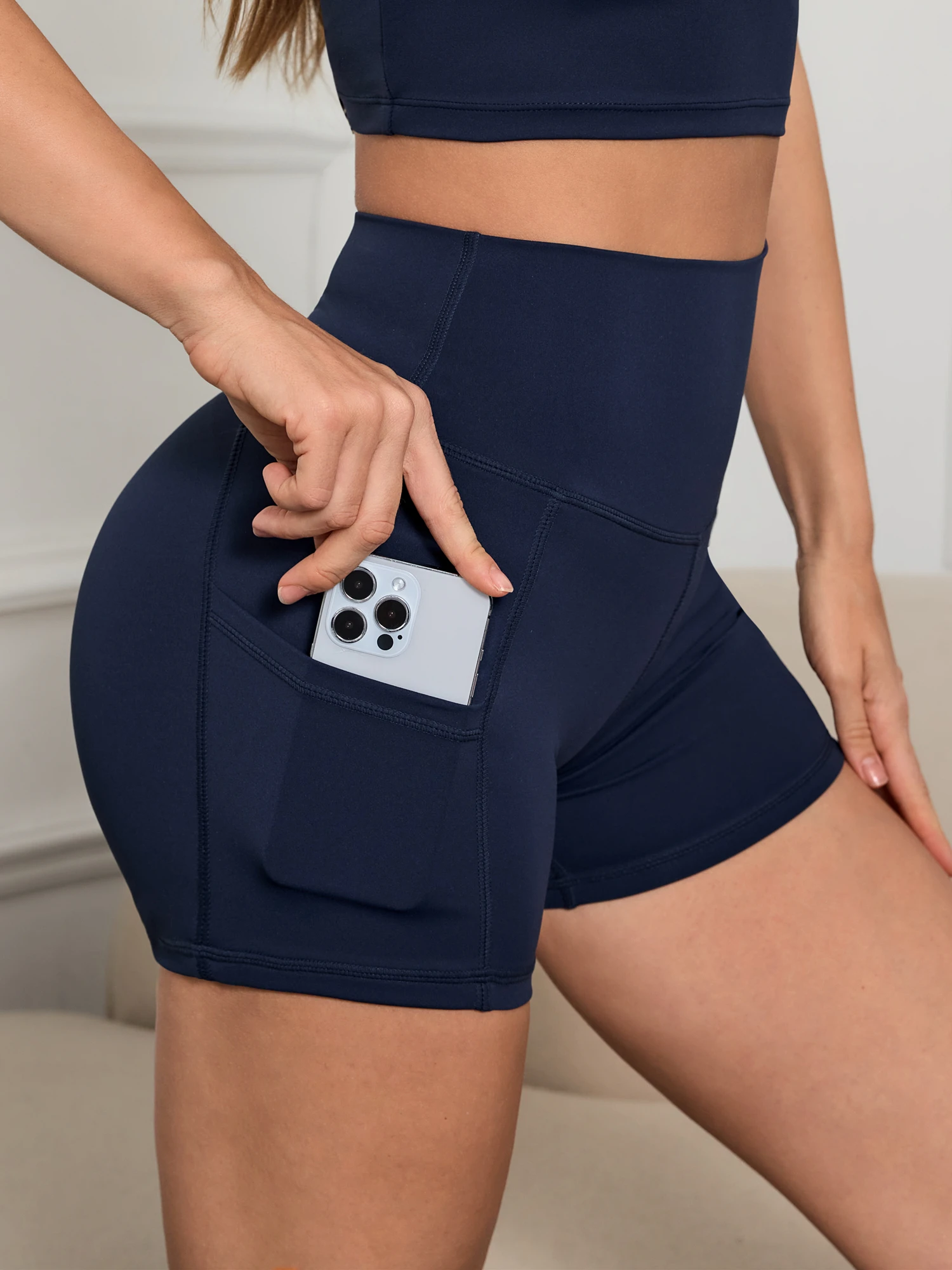 Wicking Yoga biker shorts high-waisted solid color athletic shorts with pockets women's athletic wear sports shorts running shorts yoga shorts workout shorts