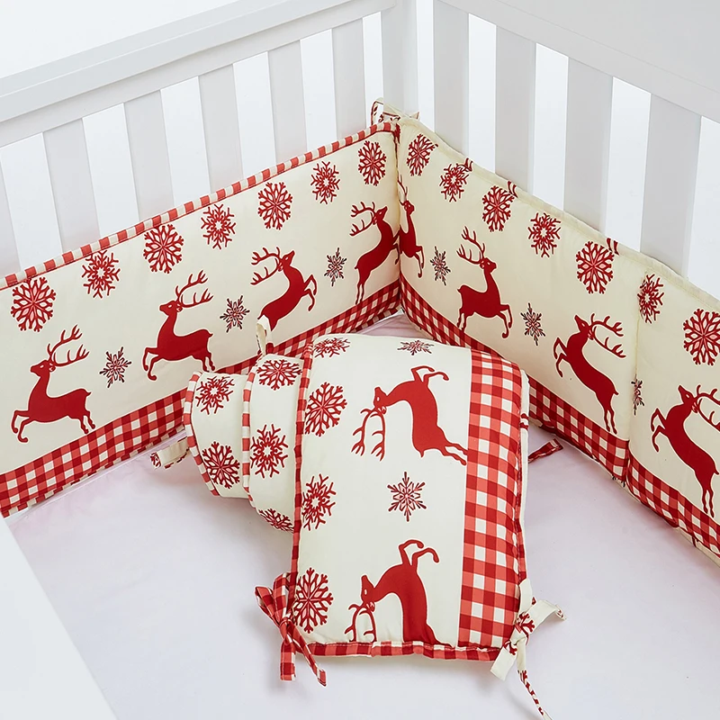 

Christmas Breathable Cotton Baby Crib Bumpers Padded Liner,Cartoon Pattern Soft Crib Cushioned Protector Crib Padding Bumper Pad