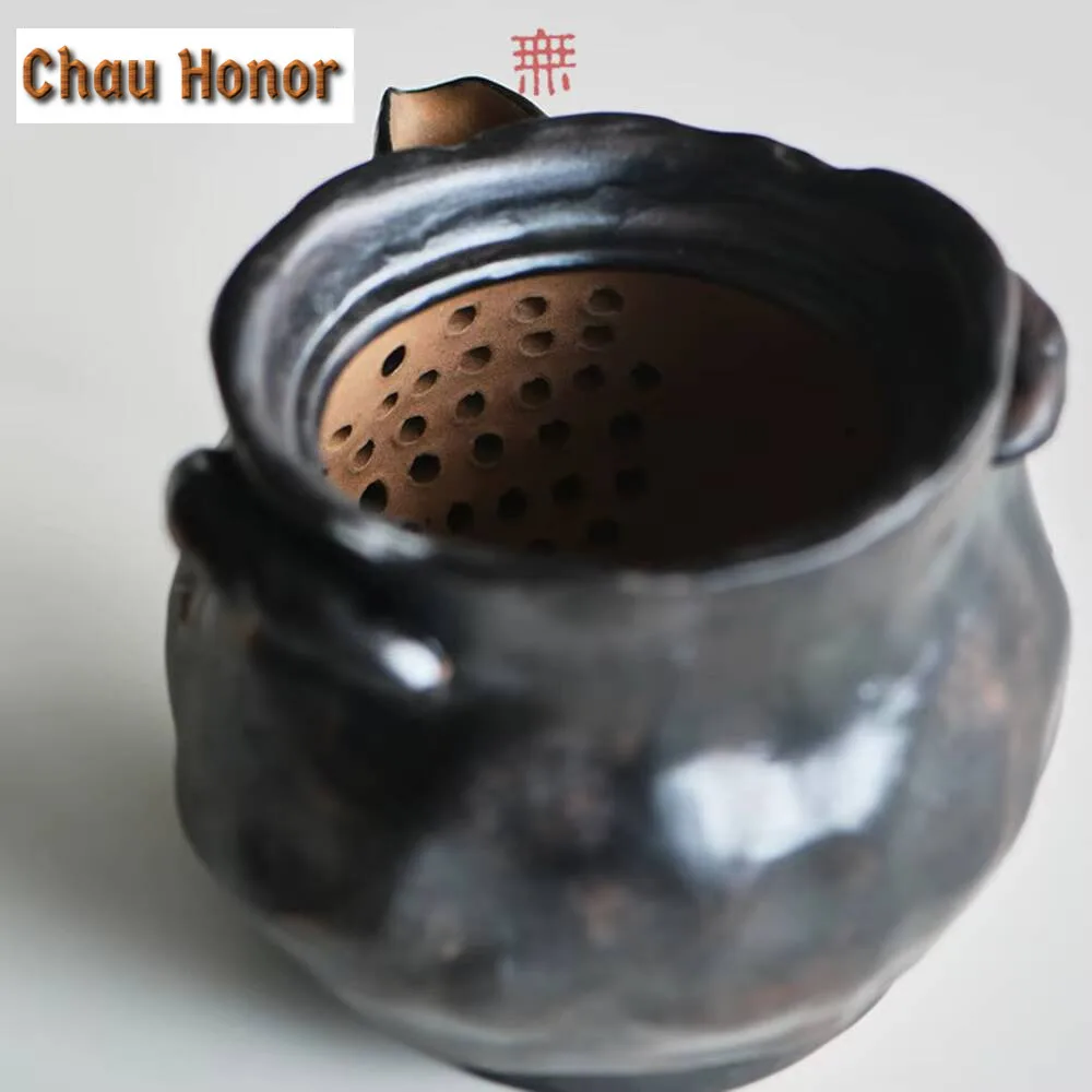 200ml Creative Coarse Pottery Teapot Handmade Pitch-black Small Pot Japanese Tea Soaking Kettle Kung Fu Tea Ceremony Ornaments