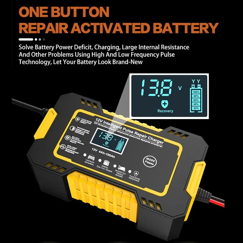 12V 6A Car Battery Charger Smart Full Auto Pulse Repair LCD Display Lead Acid Battery Chargers EU or US Plug