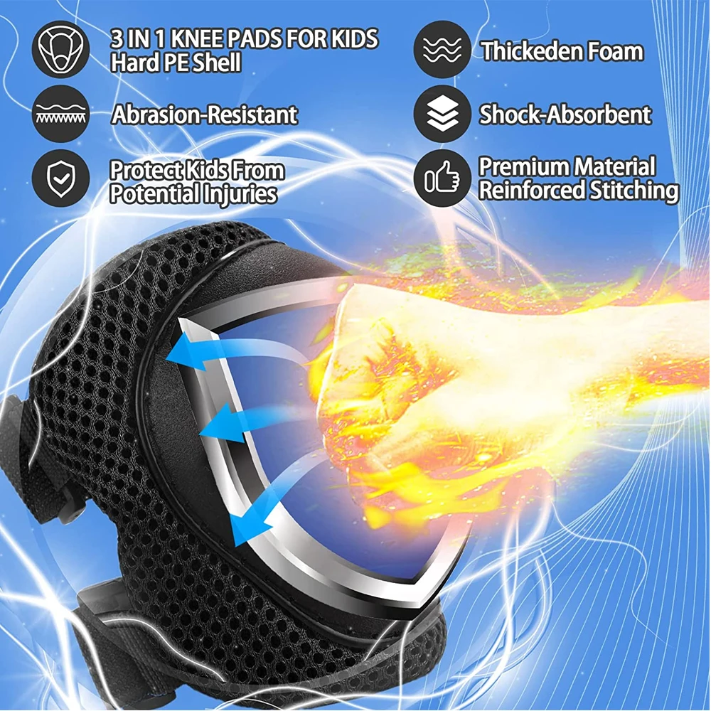 Kids Helmet Pad Set,Adjustable Kids Skateboard Bike Helmet Knee & Elbow Pads Wrist Guards 3-8 years Protective Gear Set