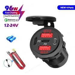 Waterproof 96W USB Outlet with Dual USB - C and Quick Charge 3.0 Ports (Red - 96w - 4Ports)