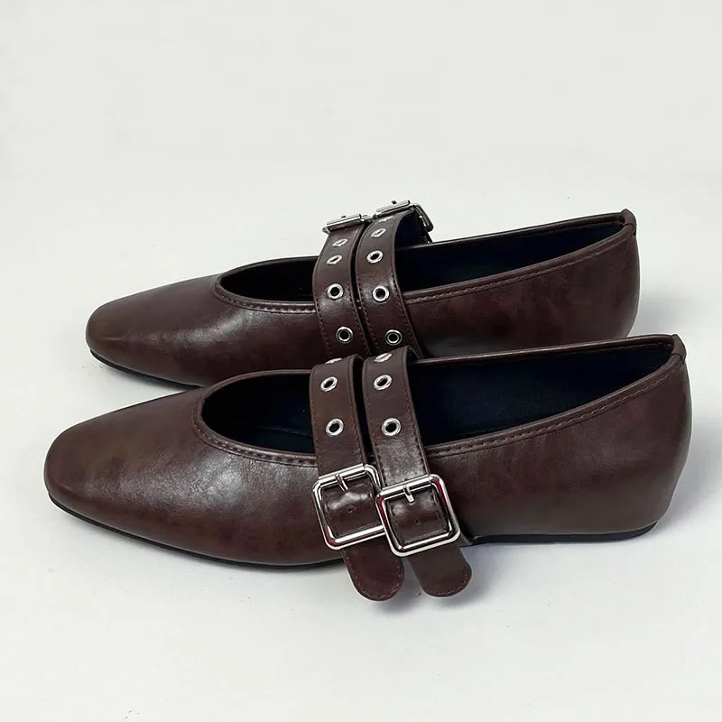 Big Size Fashion Buckle Strap Ladies Flats Mary Janes Shoes Luxury Female Round Toe Footwear Shallow Women Flats With Shoes 3