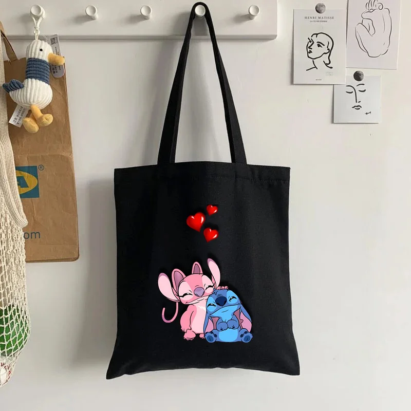 Cute Disney Lilo  Stitch Women's Tote Bag Canvas High Capacity Soft Shoulder Bag Women's Handbag Casual Comunting Shopping Bags 3
