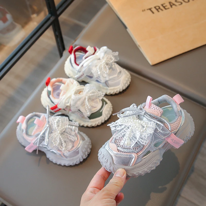 Girls Summer Sandals with Beaded Bow and Non Slip Sole