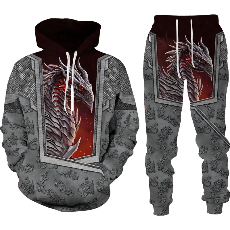 

Europe And America Men's Family Hoodie Set 3D Printed Fashion Dragon Leisure Sportswear Autumn And Winter Men's Family Set