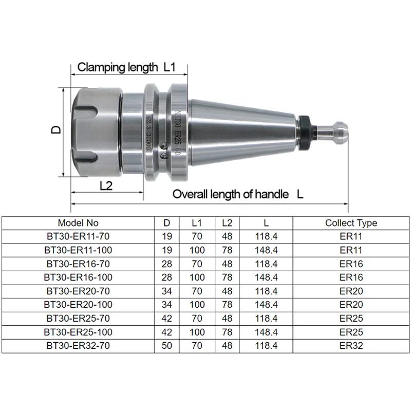 BT30 ISO30 Knife Shank Precision 0.002 ER11 ER16 ER20 ER25
