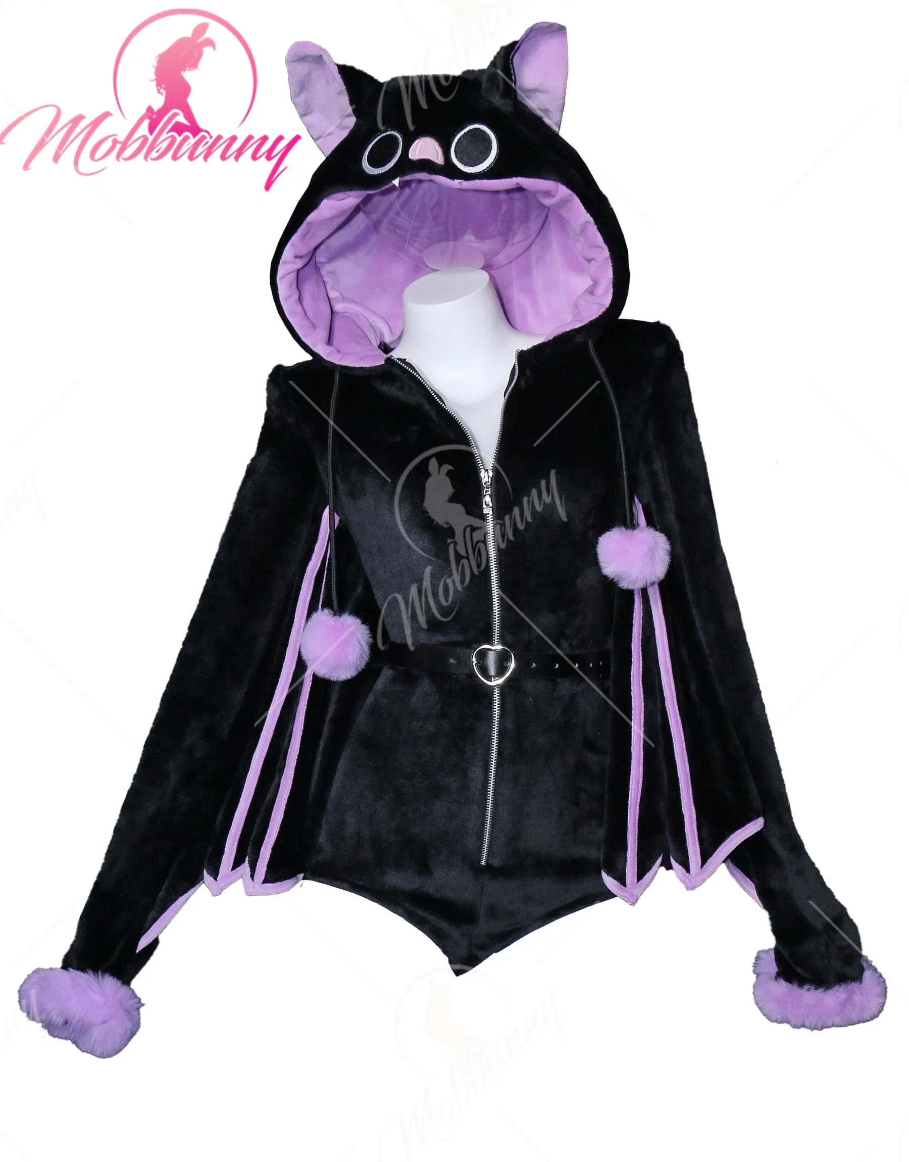 

Mobbunny Women Sexy Lingerie Bodysuit Gothic Bat Style Romper Homewear Sleepwear and Belt with Tail and Socks Cosplay Costumes