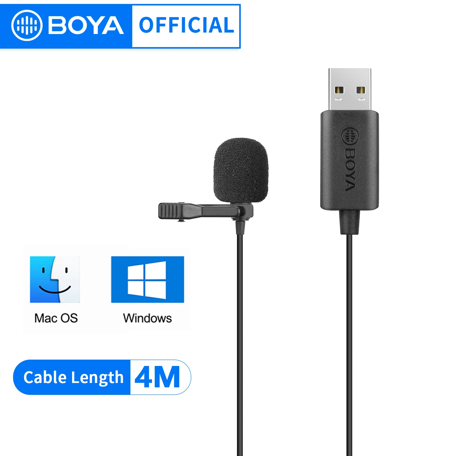 

BOYA BY-LM40 USB Lavalier Microphone 4m Cable Plug-and-Play Microphone for Vlogging Live Designed for PC Windows Mac Computers