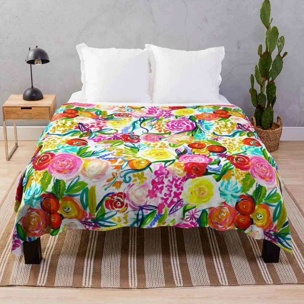 

Painted Floral Painting in Bright Spring Colors Throw Blanket heavy to sleep Polar Blankets