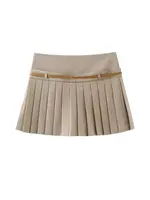 Pleated Shorts Skirts for Women With Belt, Side Zipper, Mid Waist, Female Skort, Chic Fashion - Image 3