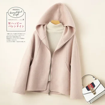 Elegante cappotto di lana donna 2025 inverno nuova moda rosa con cappuccio corto cerniera giacca di lana double face donna tuta sportiva sottile B810 1