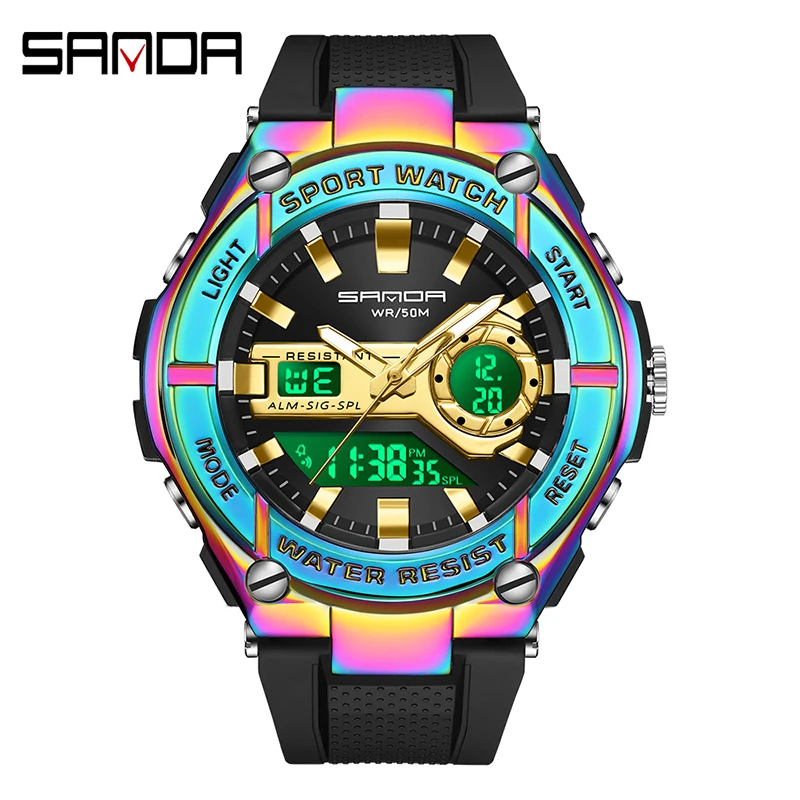 

SANDA 2023 New Men's Watches 50M Waterproof Quartz Wristwatch Sport Military LED Digital Watch for Male Relogios Masculino 3123