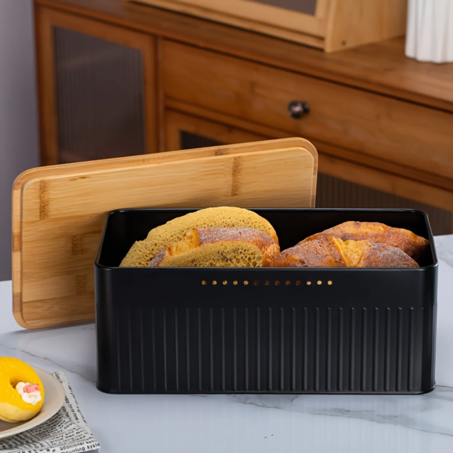 Leak Proof And Reusable Black Bread Box With Cover, Multifunctional Durable Food Box, For Kitchen And Pantry, Kitchen Organize