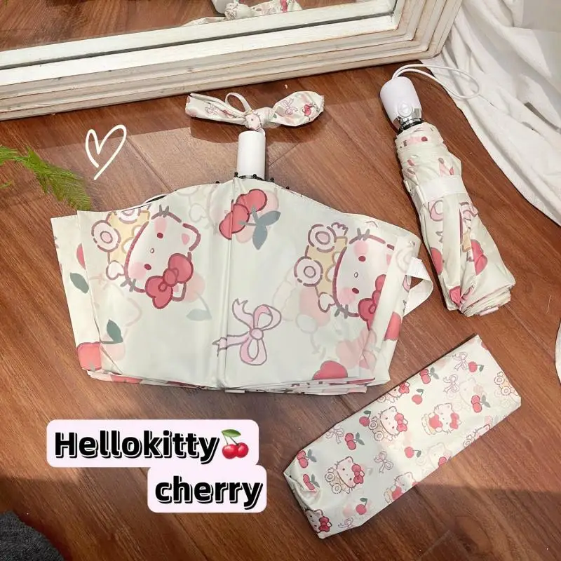 

New Anime Hello Kitty Kawaii Umbrella Sanrio Cute Cartoon Portable Folding Sun Shading Sun Protection for Both Rain Shine Gift