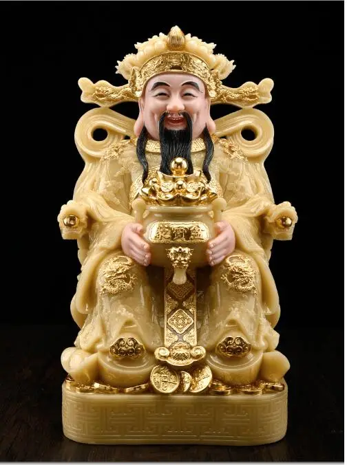 

40cm LARGE High grade home shop efficacious Talisman Mascot god of wealth CAI SHEN YE jade gilding carving Sculpture statue