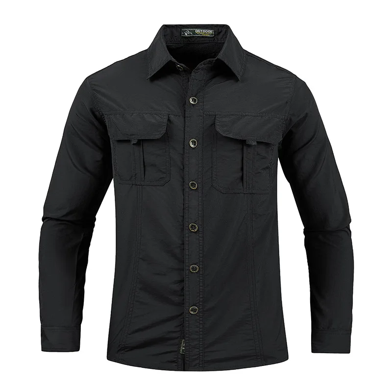 Men Shirt Outdoor Workwear Shirt for Men Quick Dry Breathable Waterproof Long Sleeve Top with Big Pockets Lapel Plus for Spring 2