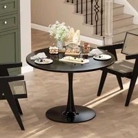 32 Inch Round Dining Table, Black Tulip Dining Table Tulip Table W/0.71" Thickness & Metal Pedestal Base for 2 to 4 People 1