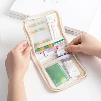 Mini Medical Pouch Portable Foldable Large Opening with Zip Sort First Aid Kit Outdoor Travel Essential Storage Bag 2