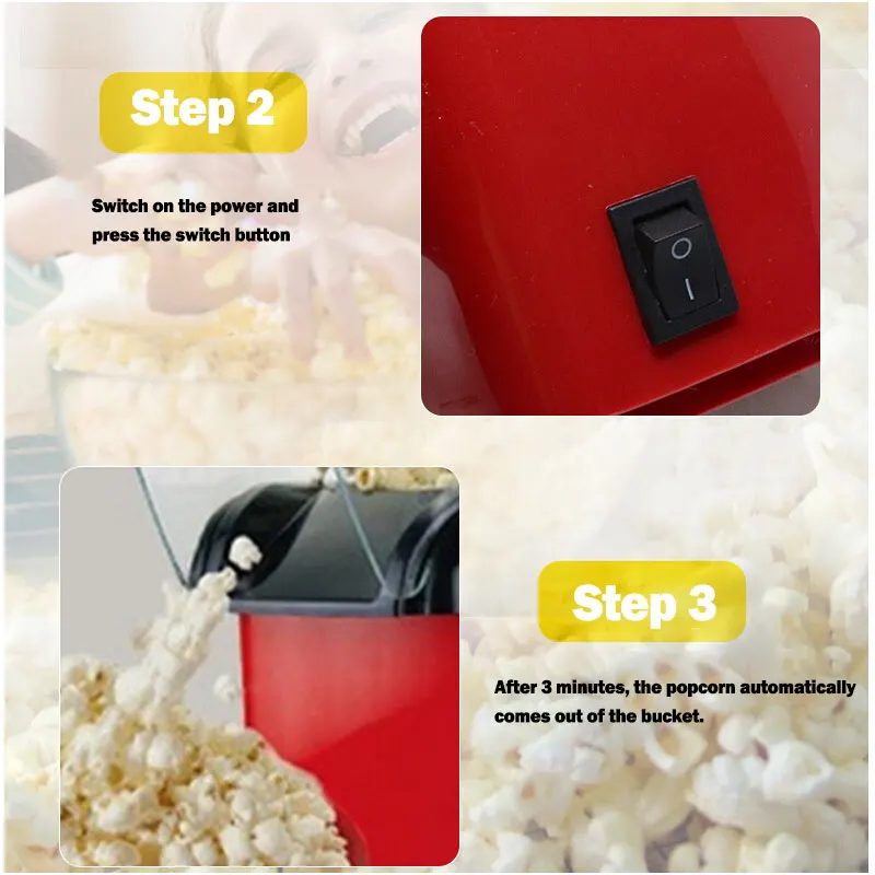 Popcorn Popper Mini Household Electric Popcorn Maker 1200W Automatic for Home DIY