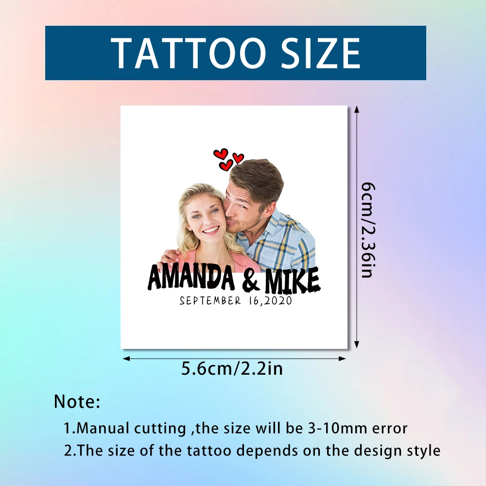 15 Stück Hochzeitspaar Gesicht Foto temporäre Tattoos Aufkleber personalisierte Braut und Bräutigam Name Datum Hochzeitstag Dekorationen – Detail 3