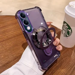Luxury Transparent Electroplating Anti - Drop Phone Case with Bracket for VIVO Y19 5G (Purple)