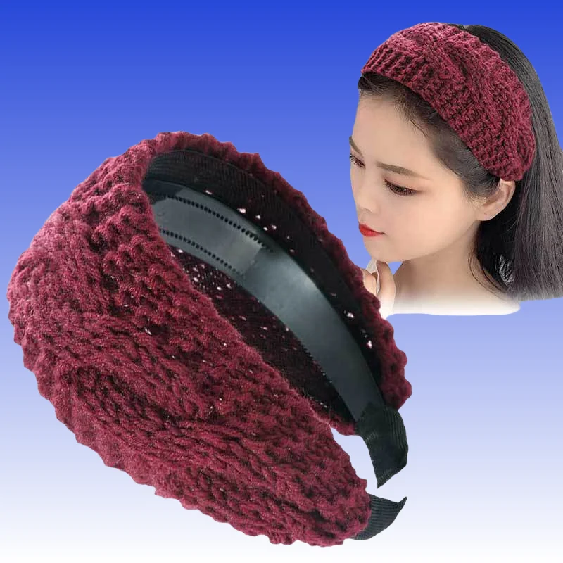Warmes Stirnband mit breiter Krempe, Herbst- und Winter-Woll-Haarnadel, Skifahren, das weißes Haar bedeckt, gestrickte Haar-Accessoires, Diademas – Detail 2