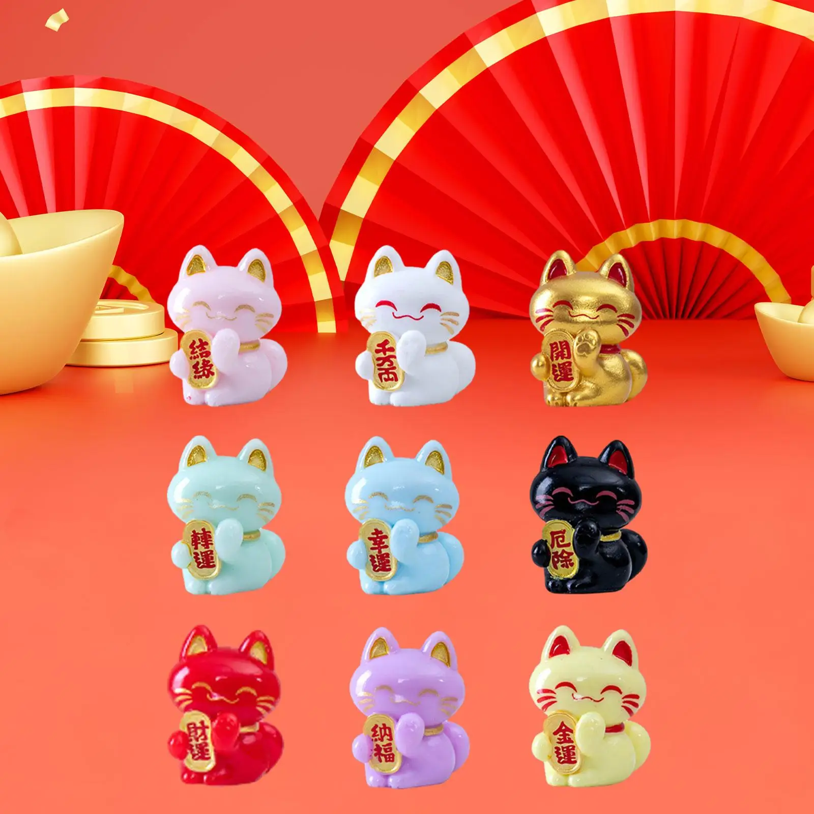 행운의 고양이 조각상 풍수 장식 컬렉션, 책상 장식, 동물 조각, 센터피스 테이블, 사무실 입구, 거실