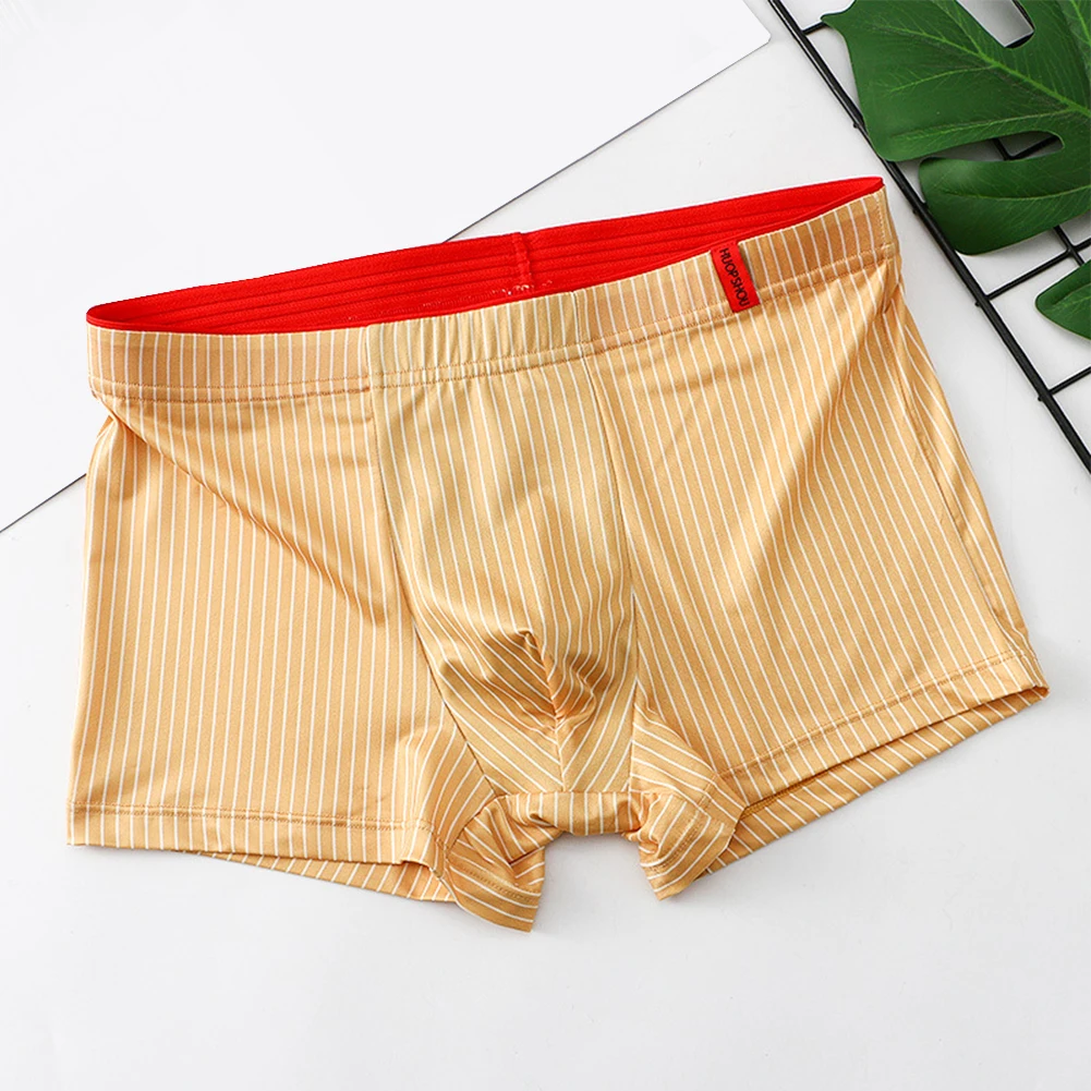

Sexy Mens Trunks Ice Silk Boxers Stripe Printed Underwear Soft Sleep U Pouch Boxer Shorts Male Breathable Elastic Panties