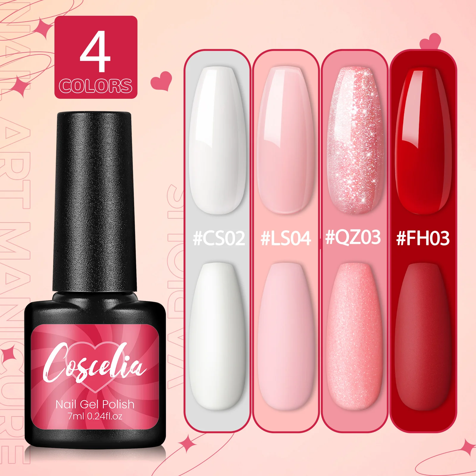 COSCELIA Manicure Set Nail Polish Set 4 Colors Gel Nail Polish with Nail Dryer Lamp Top Base Coat Tools for Nail Art 2