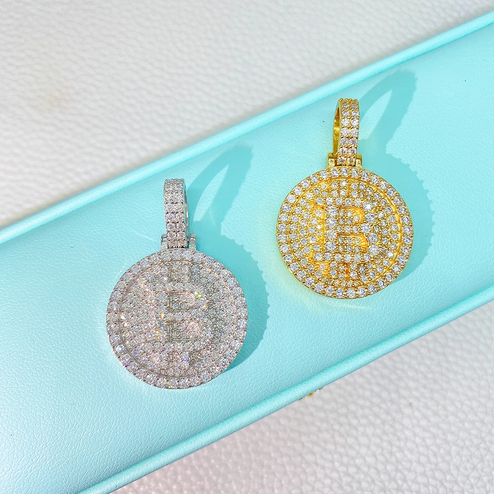 

Hip Hop Iced Bling Moissanite Bitcoin Pendant 925 Sterling Silver Plated 14k Gold Pass Diamond Tester Wholesale Dropshipping