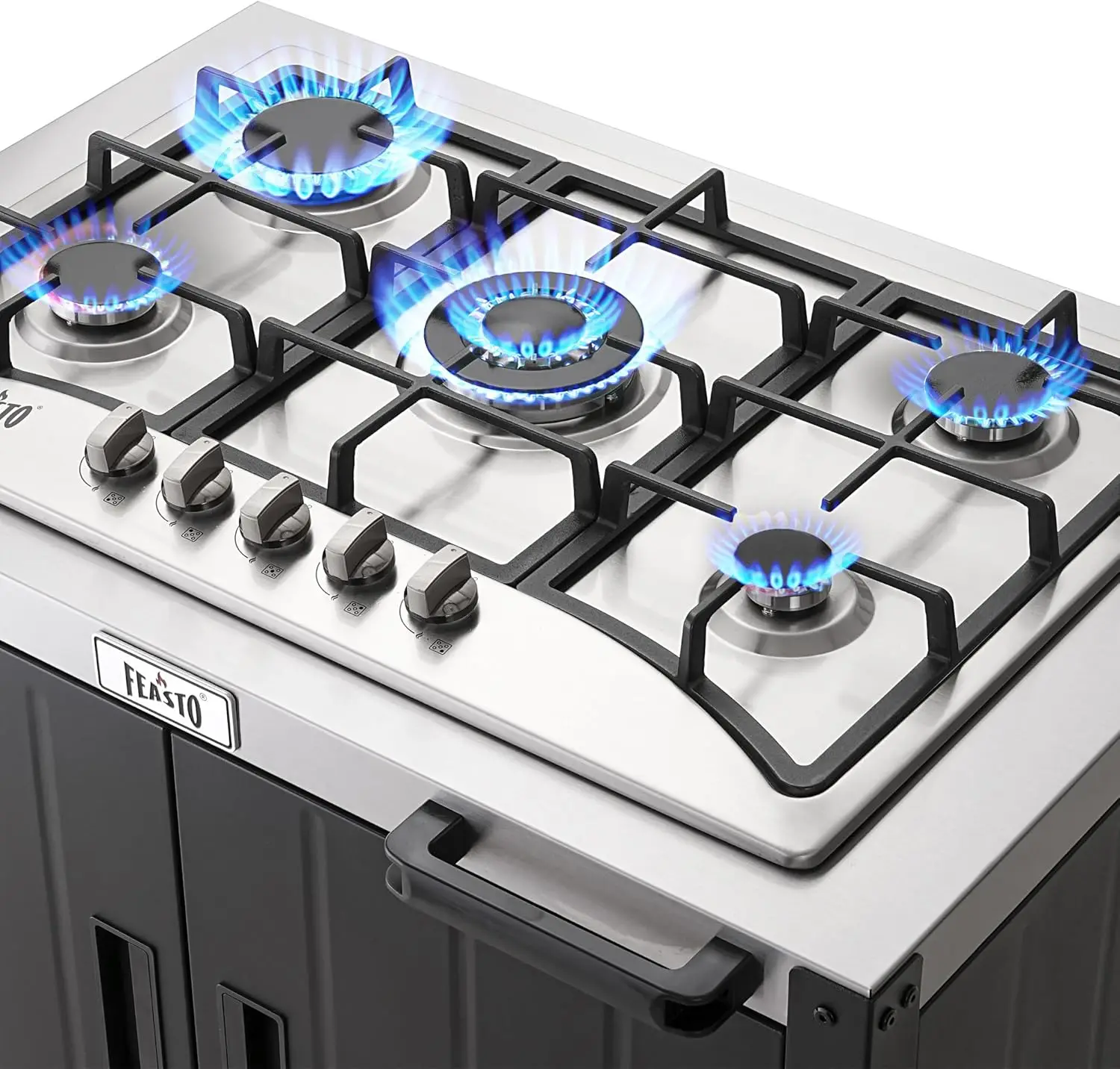 Movable Outdoor Gas Stove Stainless Steel Top with Cabinet, 5 Burners with 36,200 BTUs, Outdoor Propane Grill for Outdoor Cookin 4