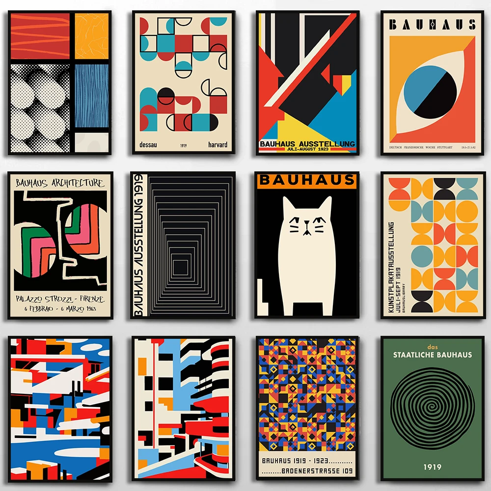 

Абстрактные выставочные плакаты Bauhaus, Современная Геометрическая кошка, Скандинавская настенная живопись, картины на холсте, картины для декора гостиной
