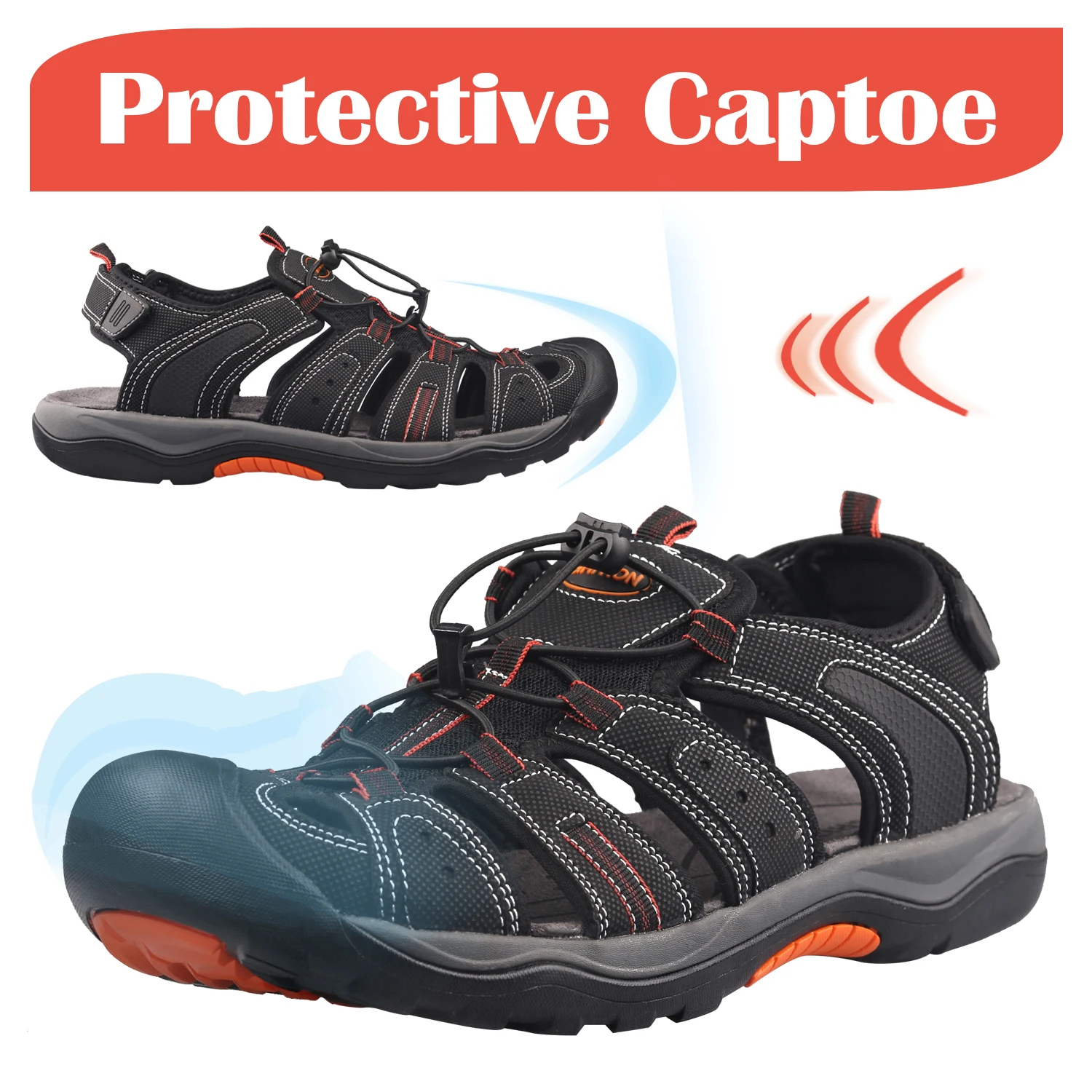 GRITION Men Outdoor Hiking Sandals Closed Toe Sport Water Sandal Waterproof Athletic Adjustable Sandals Comfortable 5