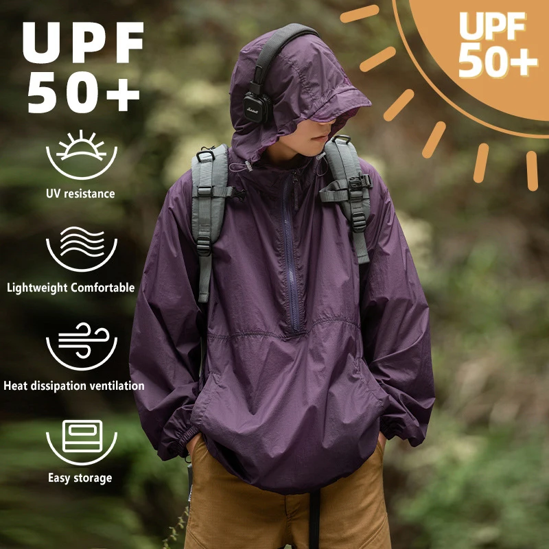 Outdoor Lightweight Breathable UPF50+Half Zip Sun Protection Clothing Men/Women Summer New UV Protection Sun Protection Clothing