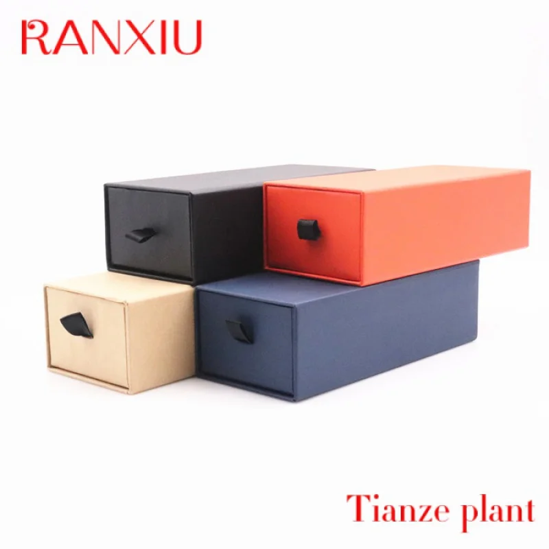 Custom Hard Cardboard Paper boxes Luxury Storage Box With Ribbon Rope Gift Sleeve Drawer slide box packaging