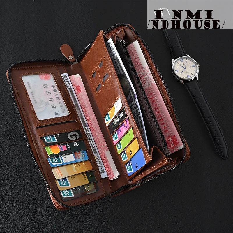 Mens Wallet Leather Business Card Holder Zipper Purse Luxury Wallets for Men RFID Protection Purses Carteira Masculina Luxury