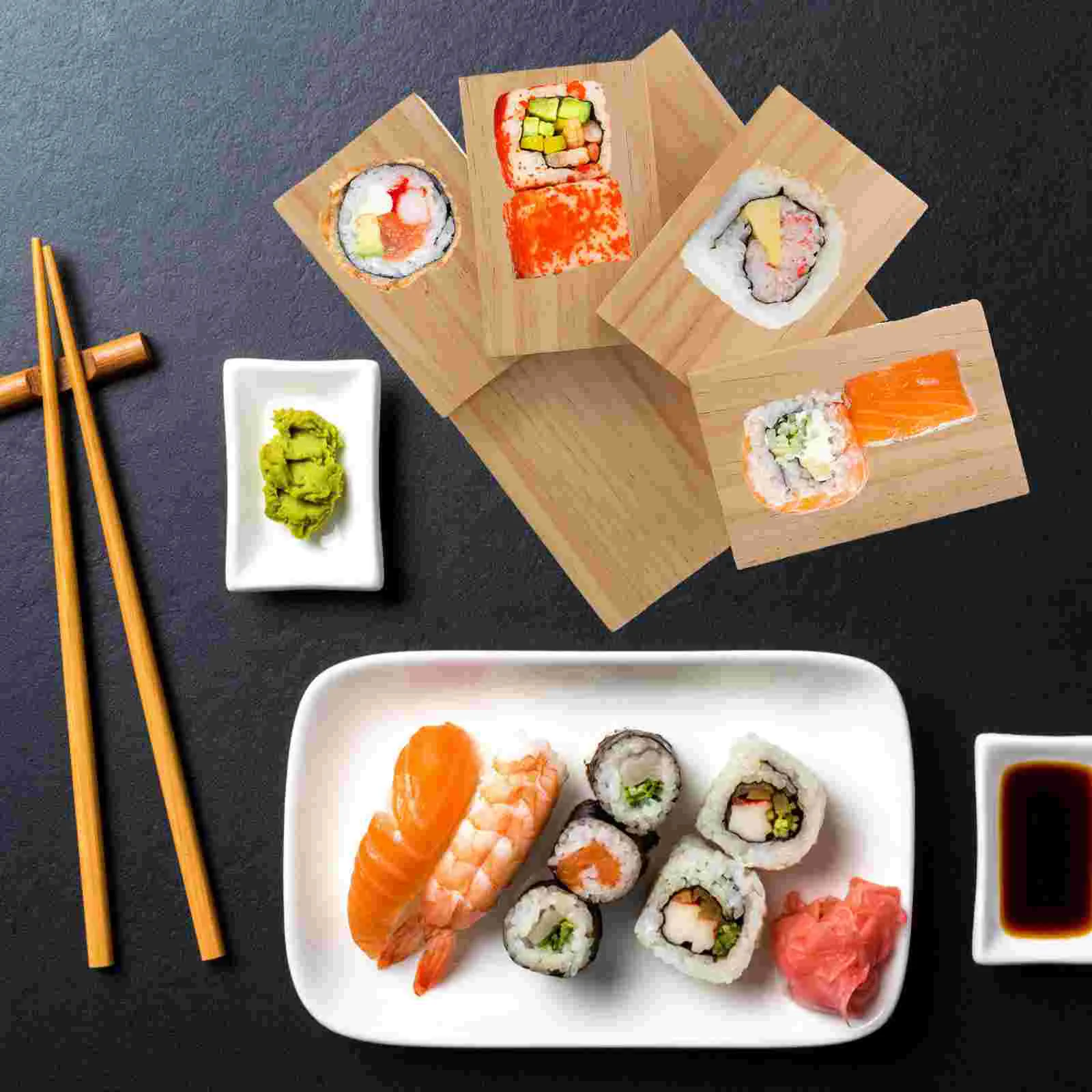 Rotating Step Stair Wooden Sushi Tray Large Capacity Japanese Restaurant Home Decor Bowls Plates Trays Sashimi Platter Wooden 3