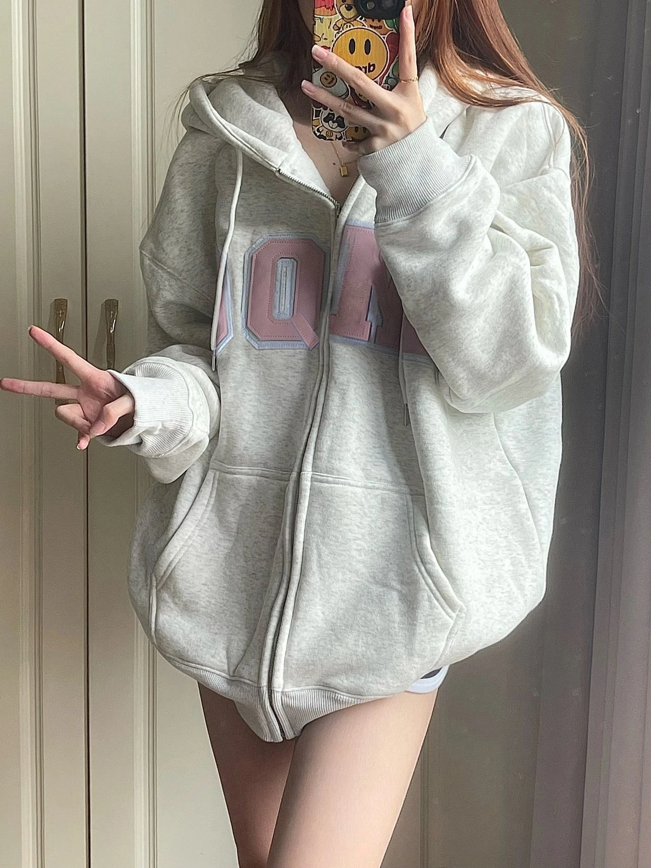 American Style Hooded Sweater Women's Hoodies Spring And Autumn Loose Oversize High Street Patch Embroidered Cardigan Coat
