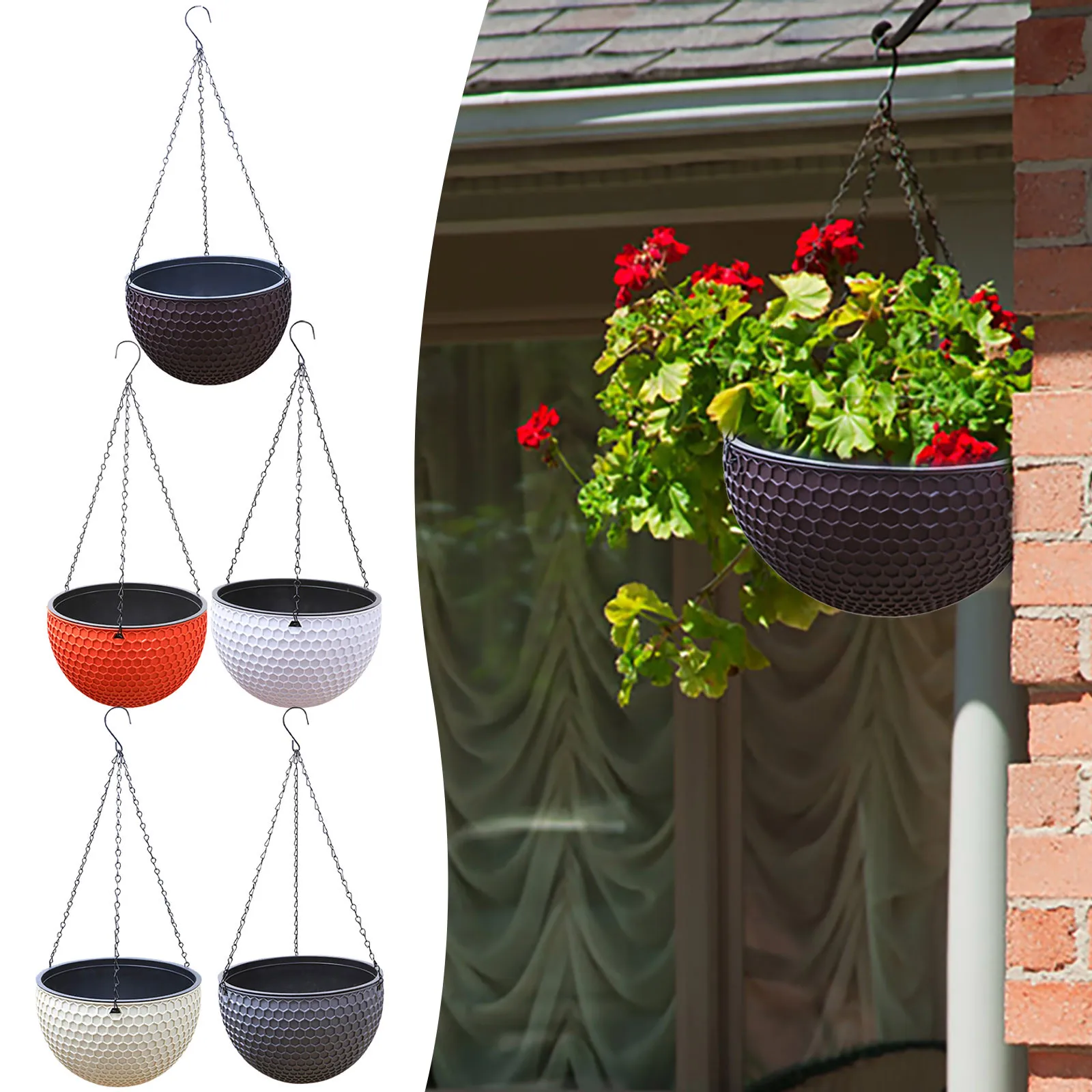 Hanging Basket Planter Round Gardening Premium Plastic Brown Pot Drainer Chain Hanging Flowers Pot Indoor Gift Items flower pot,plant hanger,hanging basket organizer