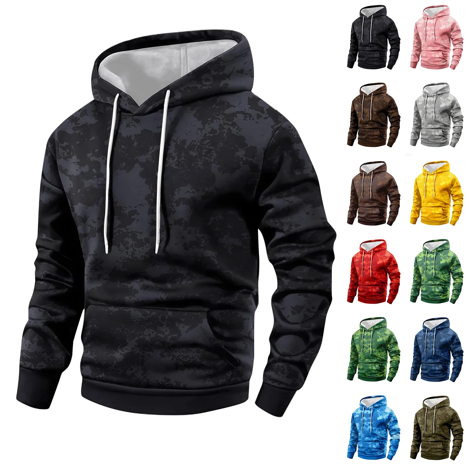Camouflage Solid Color Hooded Sweatshirt Sports Plus Size Casual Hoodie Winter Men'S Outdoor Warm Hooded Sweatshirt