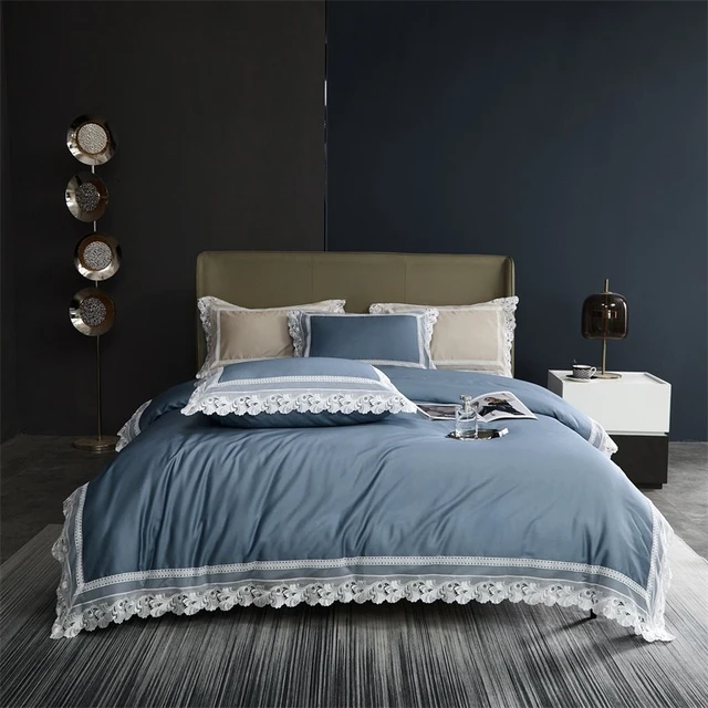 Juego de sábanas en algodón cama 160 cm 4 piezas Chloé Azul