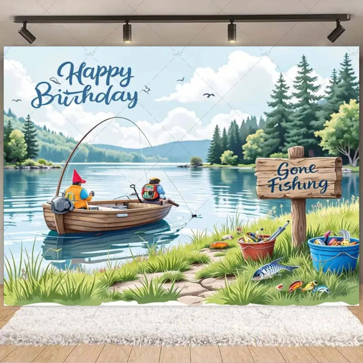 Ozean Angeln Thema Hintergrund Fisch Angelrute Fischer See Boot Party Dekorationen Fotografie Hintergrund Mann Geburtstag Geschenke – Detail 2
