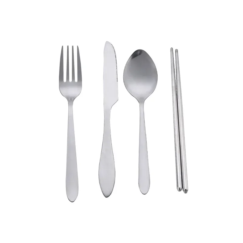 4Pcs/Set Travel Camping Cutlery Set Portable Tableware Stainless Steel Chopsticks Spoon Fork Steak Knife with Storage Case cutlery set picnic cutlery set stainless steel cutlery set picnic tableware camping cutlery set
