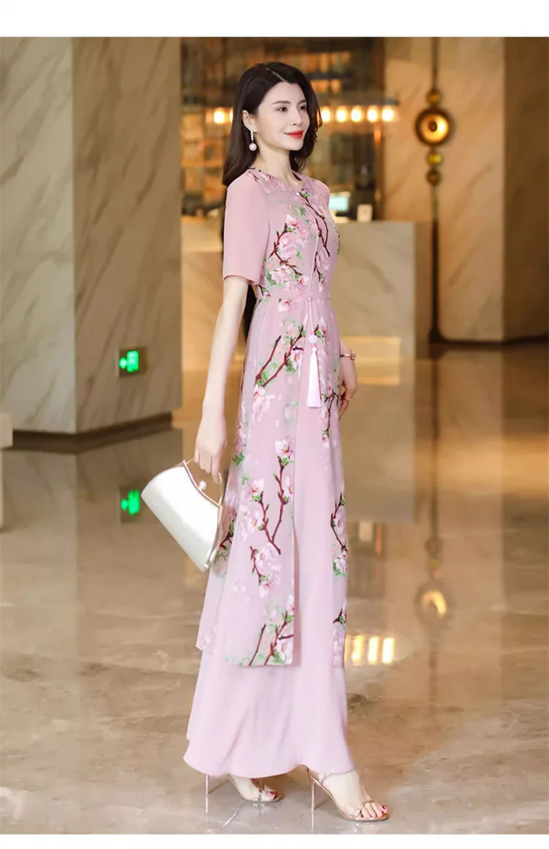 New Chinese Style Short Sleeved Dress for Women 2025 Summer New Style Retro Slimming Temperament High-End Chinese Style Skirt