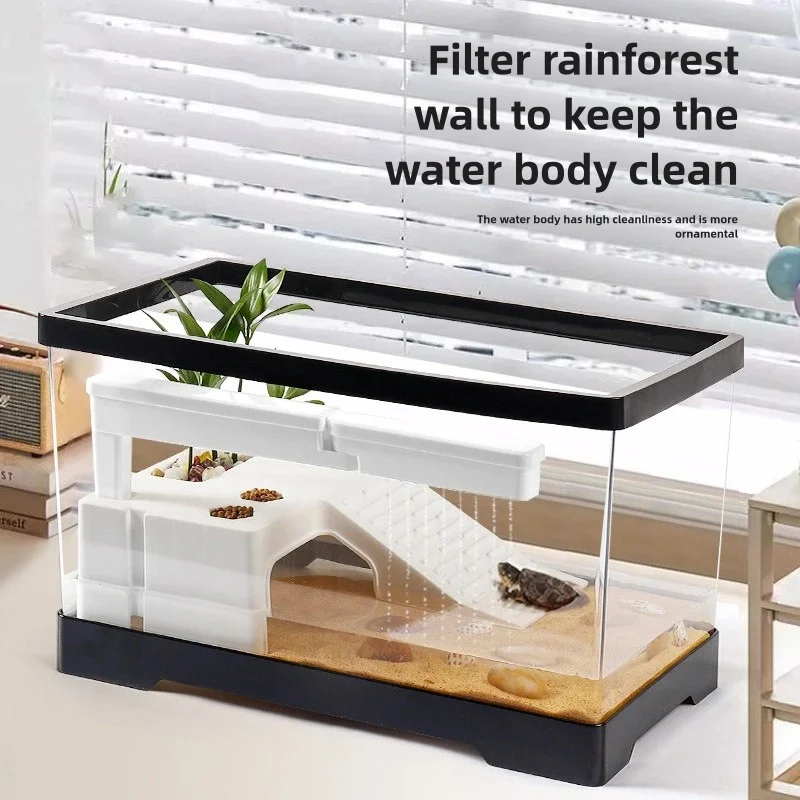 Transparency Turtle Tank Breed Feed Area Cage Reptile Habitat Turtle Tank Bottom Drainage Enclosure Starter Indoor Decor turtle tank enclosure