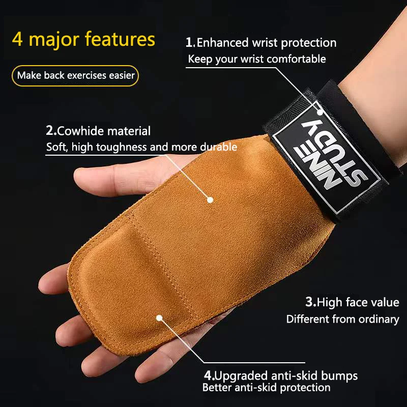 Weightlifting Gloves Hand Grips Pull Gloves 1Pair Cross Fit Grips Weight Lifting Leather Palm Protectors Hand Guards Barbell Gym Gloves Pull Up Lift Gymnastics Protector