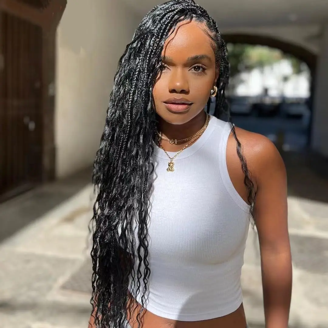 Color: Natural Color, Material Grade: virgin hair, Stretched Length: 24inches, Bulk Buy: 5pcs/lot - Bulk hair braiding Water Wave Bulk 18 inch human hair Boho braids with for knotless box or curly loose wave
