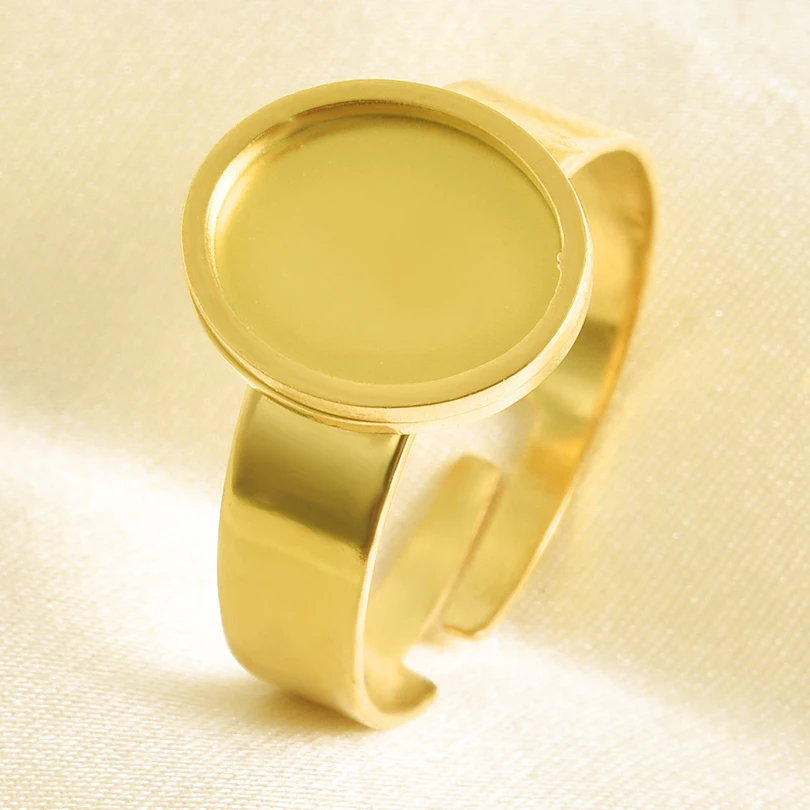 Minimalistischer, glänzender, offener, verstellbarer Ring, ovaler, dicker Cabochon, leere Basis, Edelstahlringe für Damen und Herren, passend für DIY-Schmuckherstellung – Detail 9
